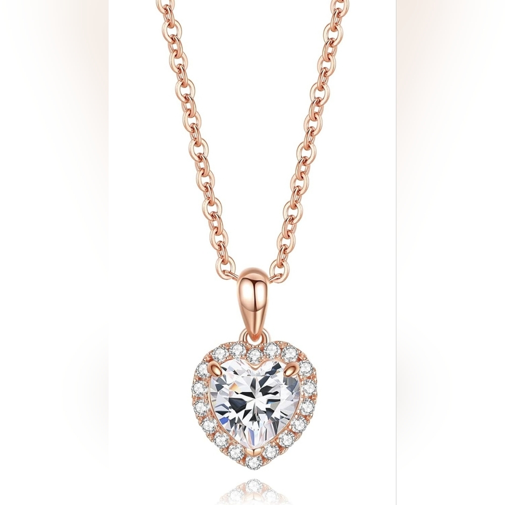925 sterling silver gold chain 2ct cubic zirconia heart necklace